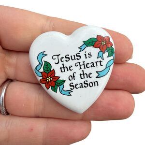Vintage Jewelry Jesus is the Heart of the Season Brooch Pin Christmas Brooch